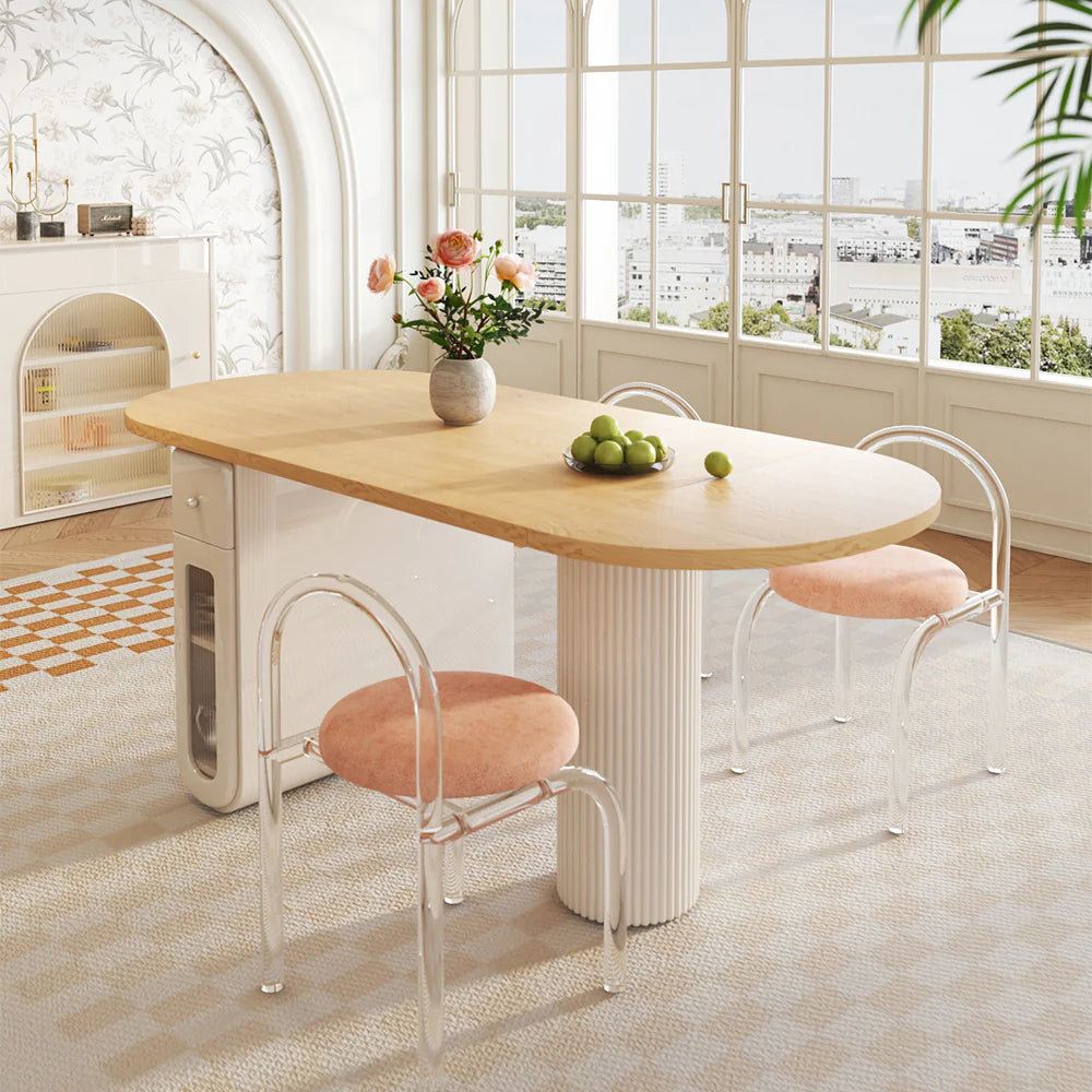Dining Table Foldable Oval Design with Storage