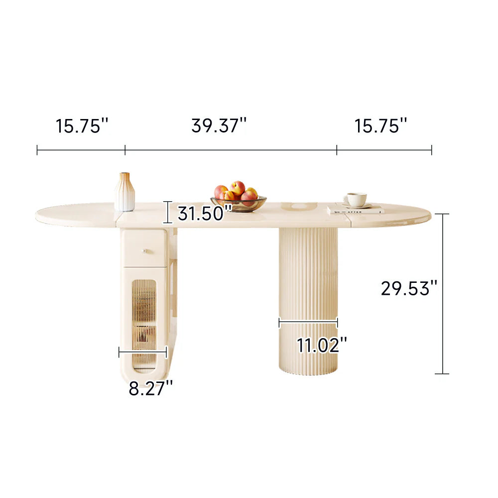 Dining Table Foldable Oval Design with Storage