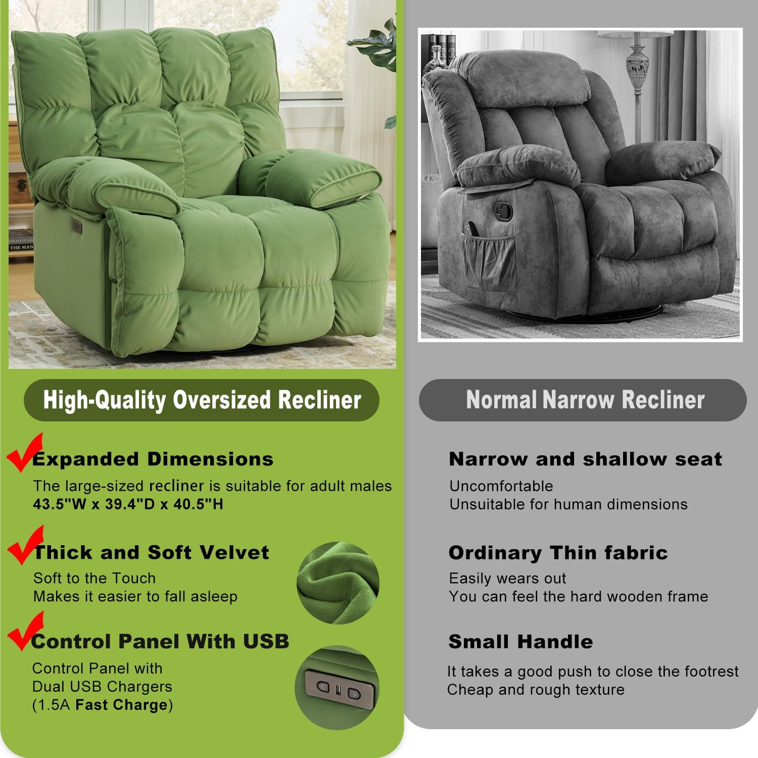 Oversized Power Rocker Recliner Chair