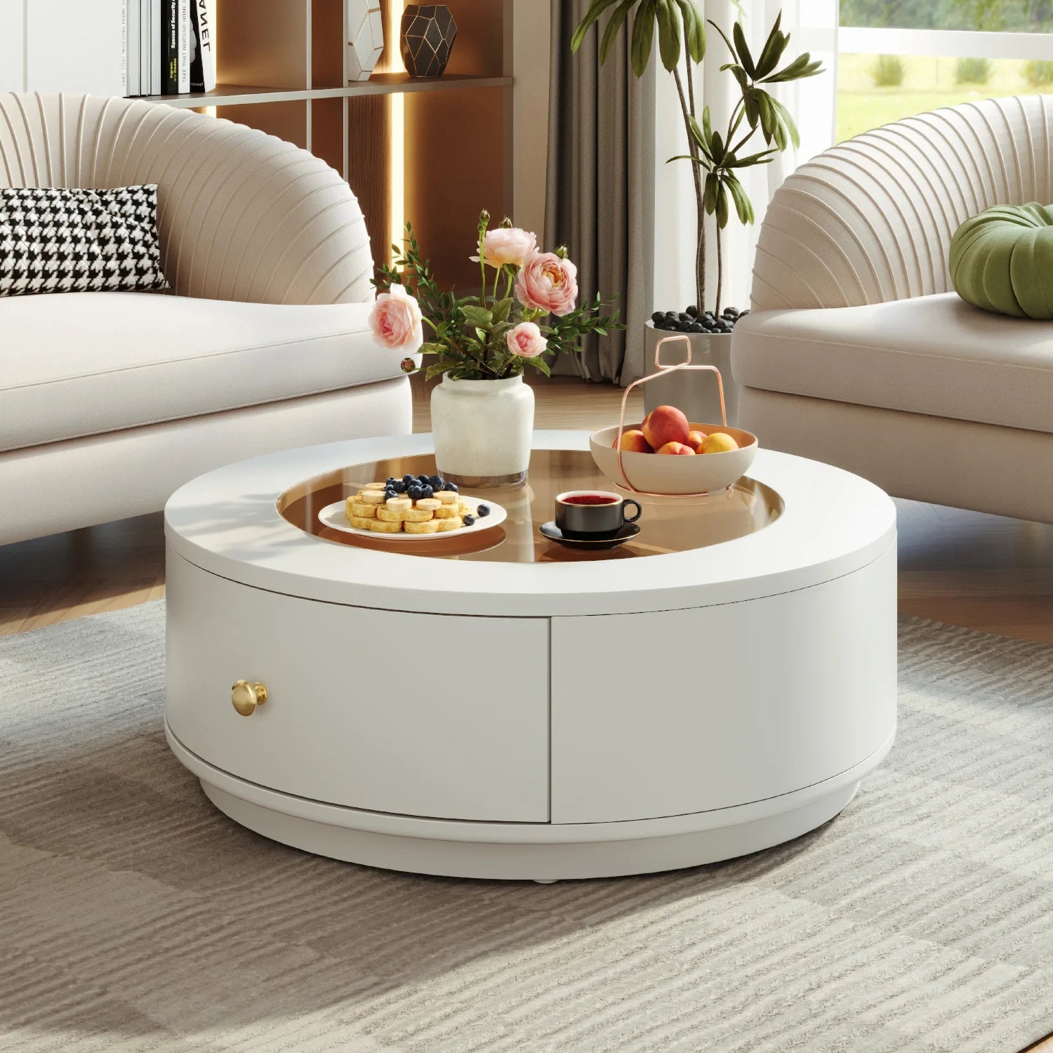 Luxury Glass Top Round Coffee Table