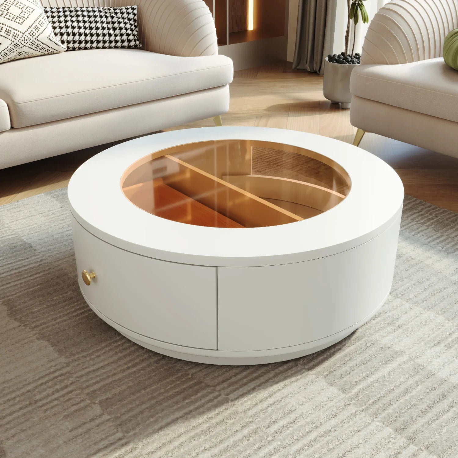 Luxury Glass Top Round Coffee Table