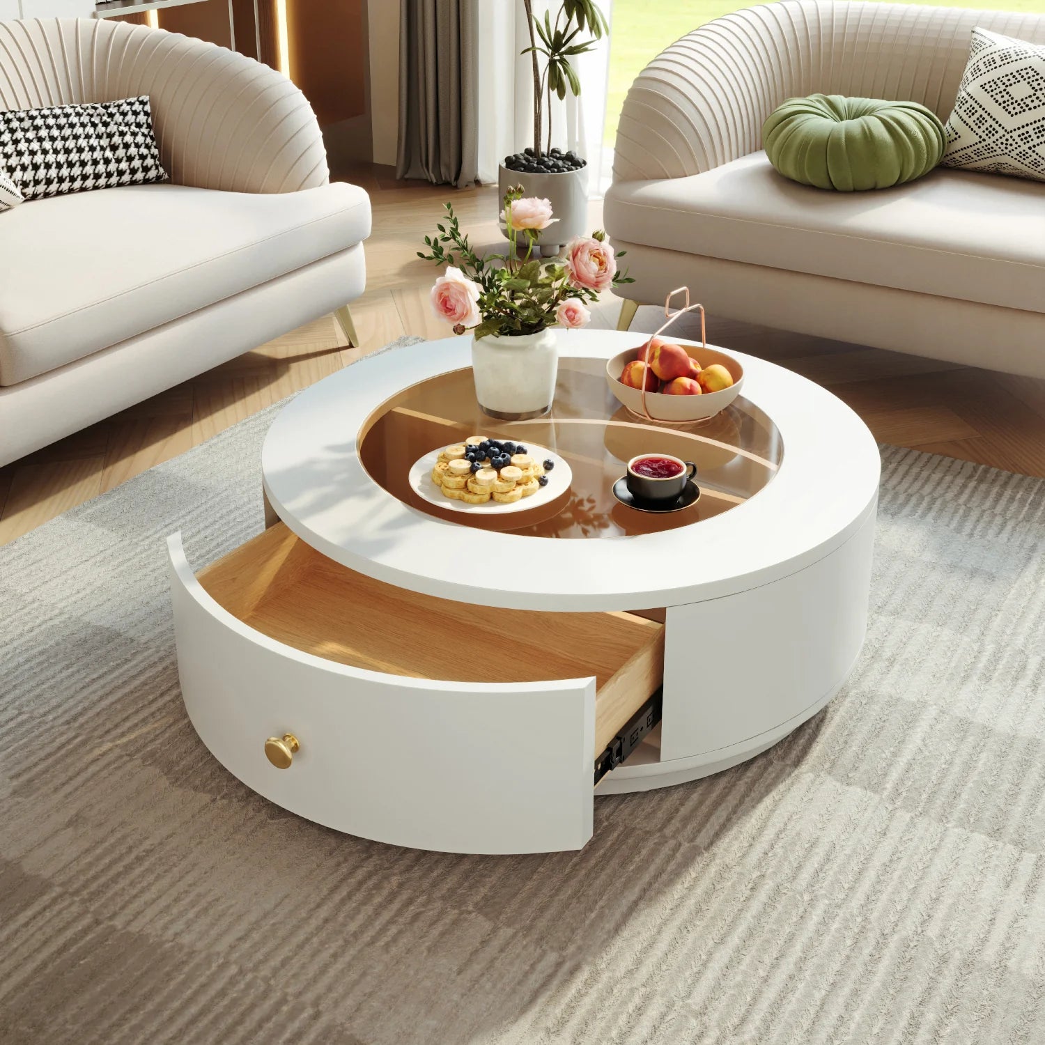 Luxury Glass Top Round Coffee Table