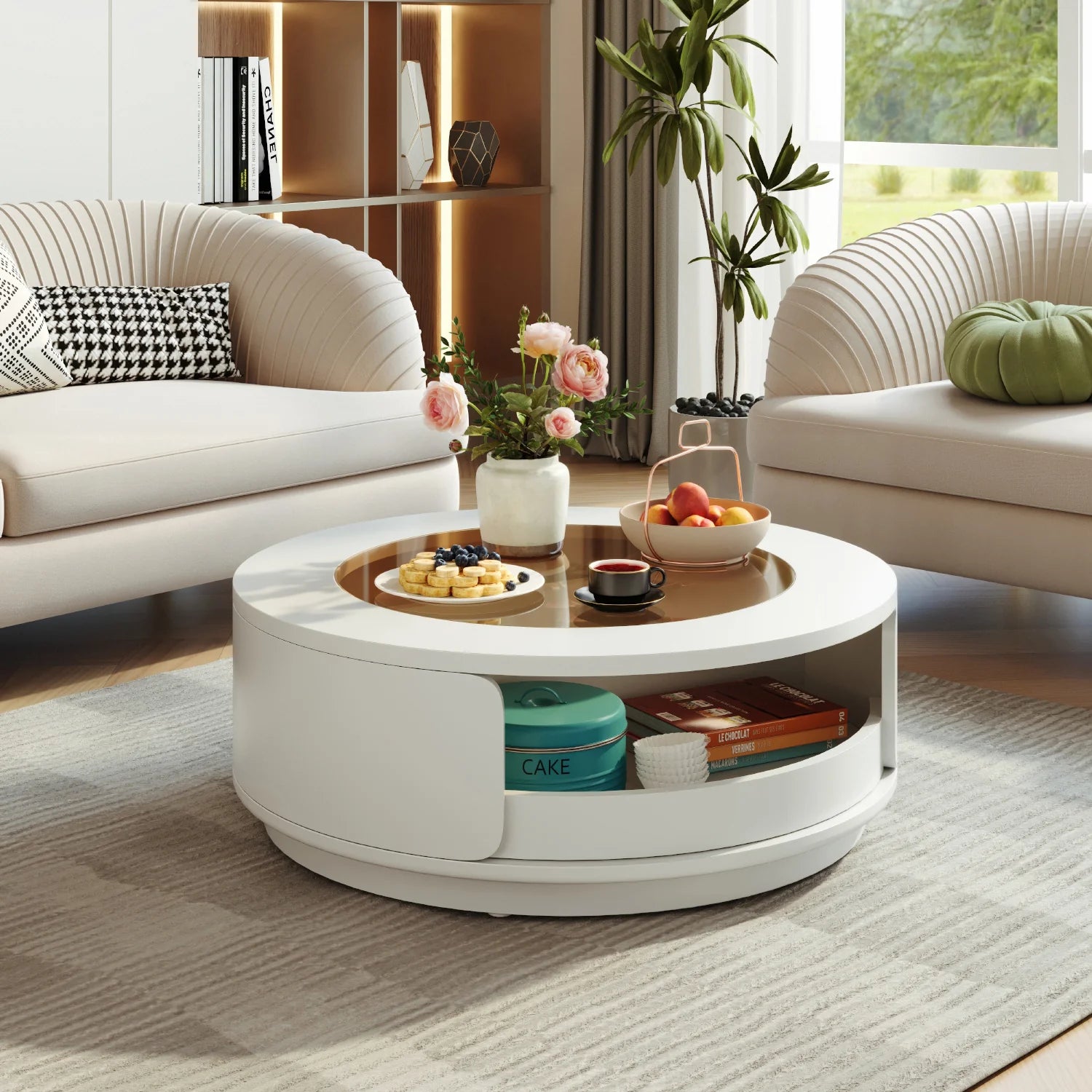 Luxury Glass Top Round Coffee Table