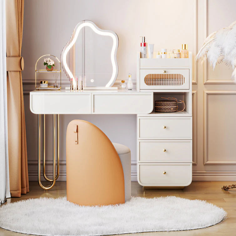 Light Luxury White Makeup Vanity with Jewelry Storage