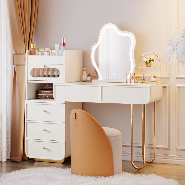 Light Luxury White Makeup Vanity with Jewelry Storage