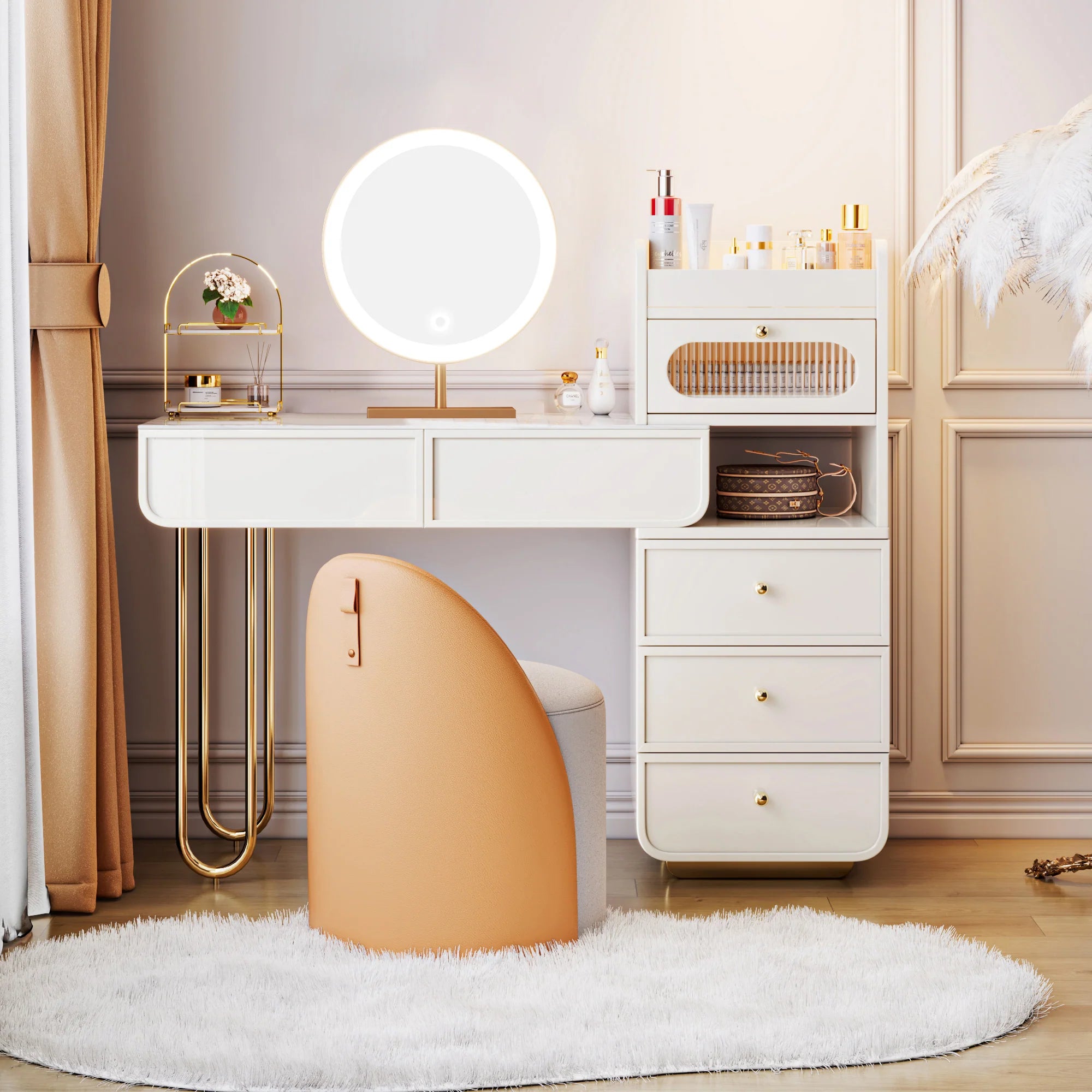 Light Luxury White Makeup Vanity with Jewelry Storage