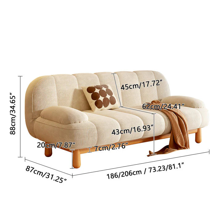 Japandi Loveseat Sofa Bed – Cream & Green Corduroy