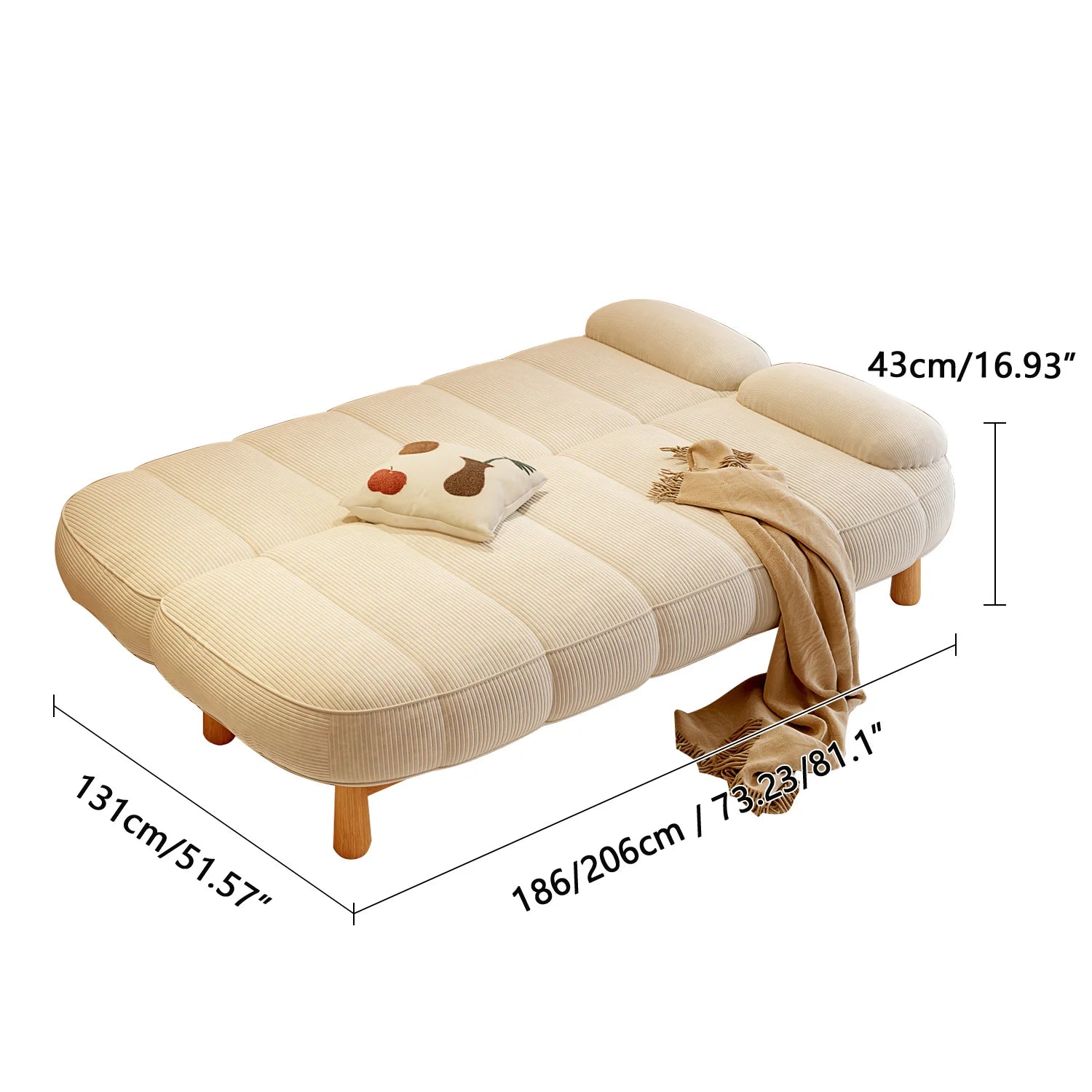 Japandi Loveseat Sofa Bed – Cream & Green Corduroy
