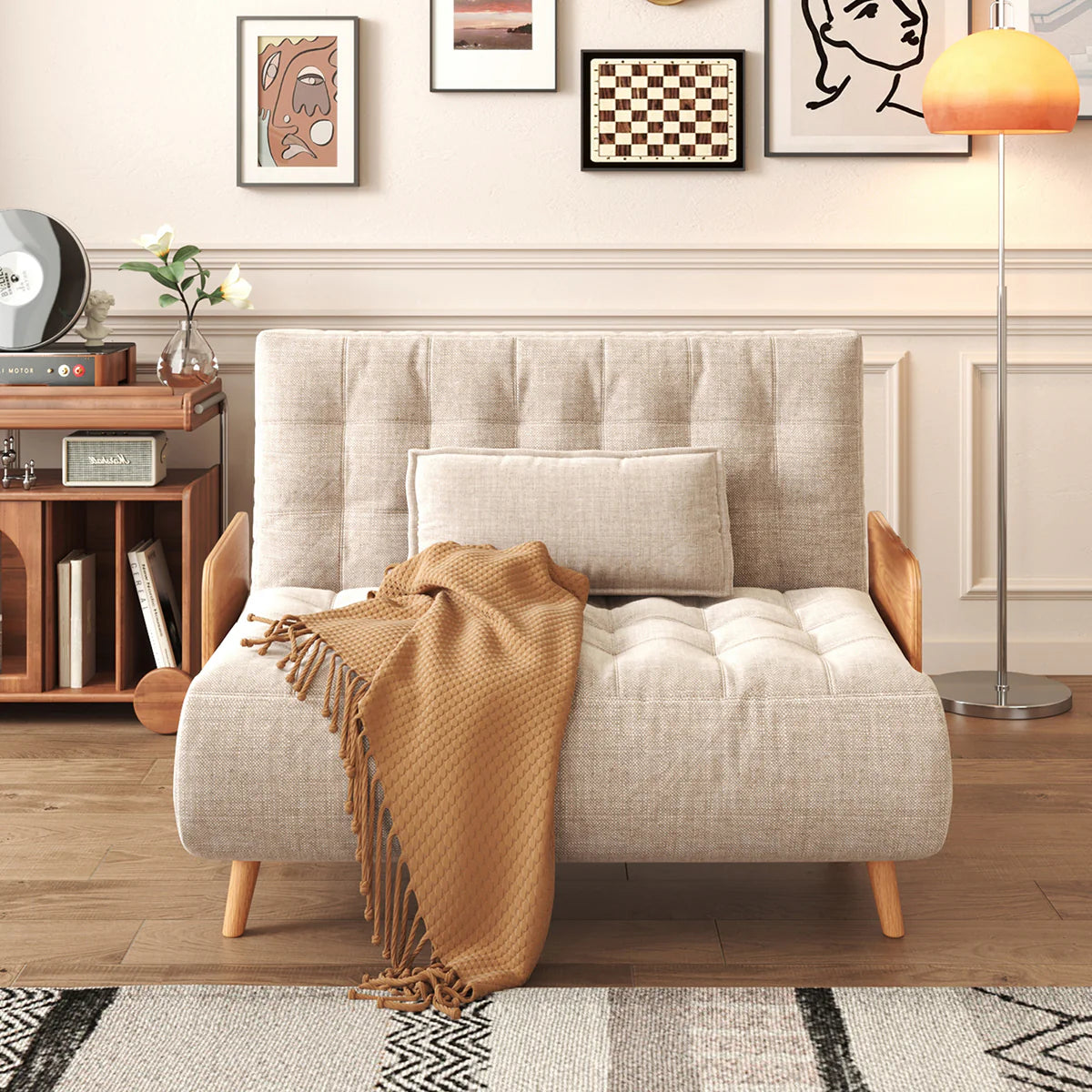 Beige Folding Sofa Bed