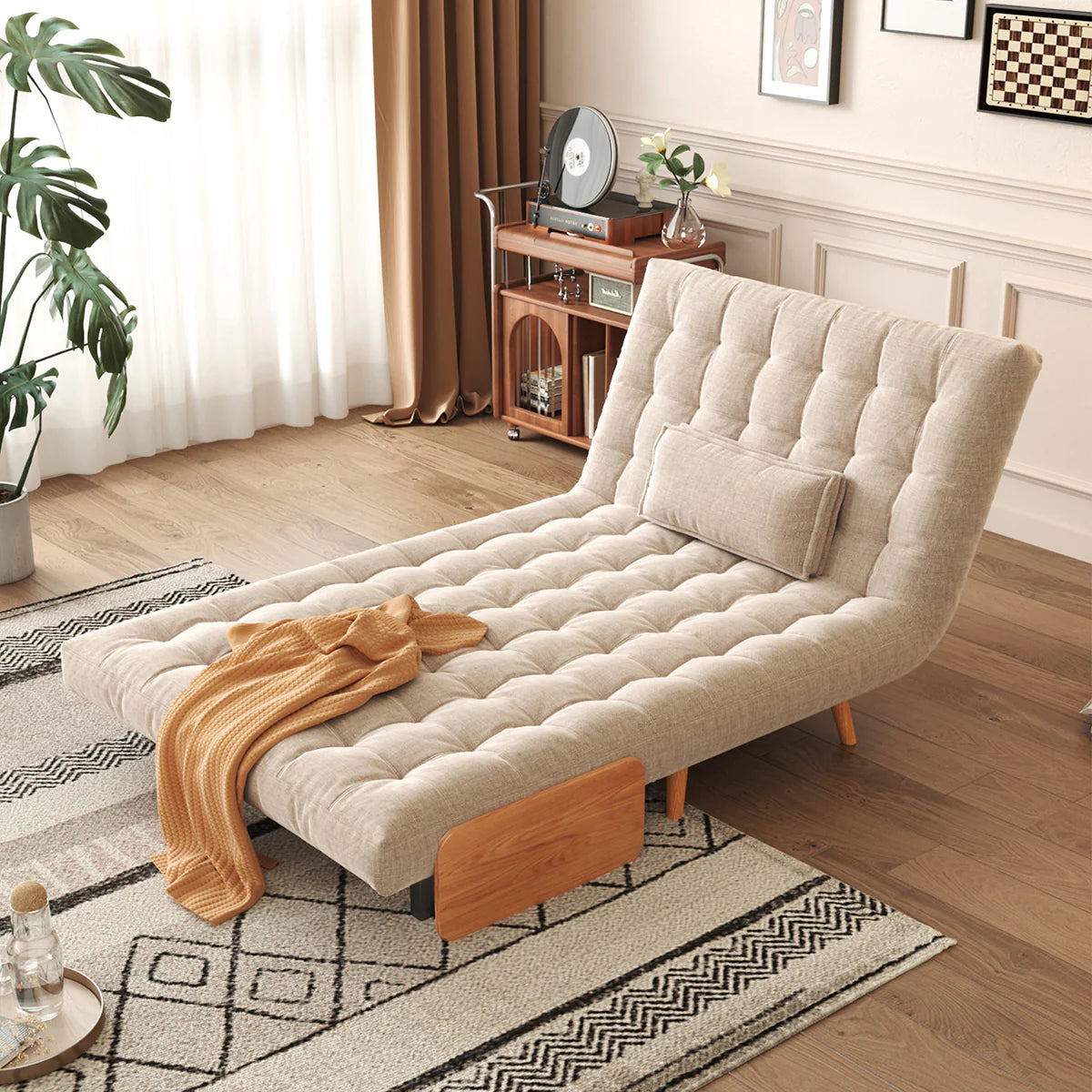 Beige Folding Sofa Bed