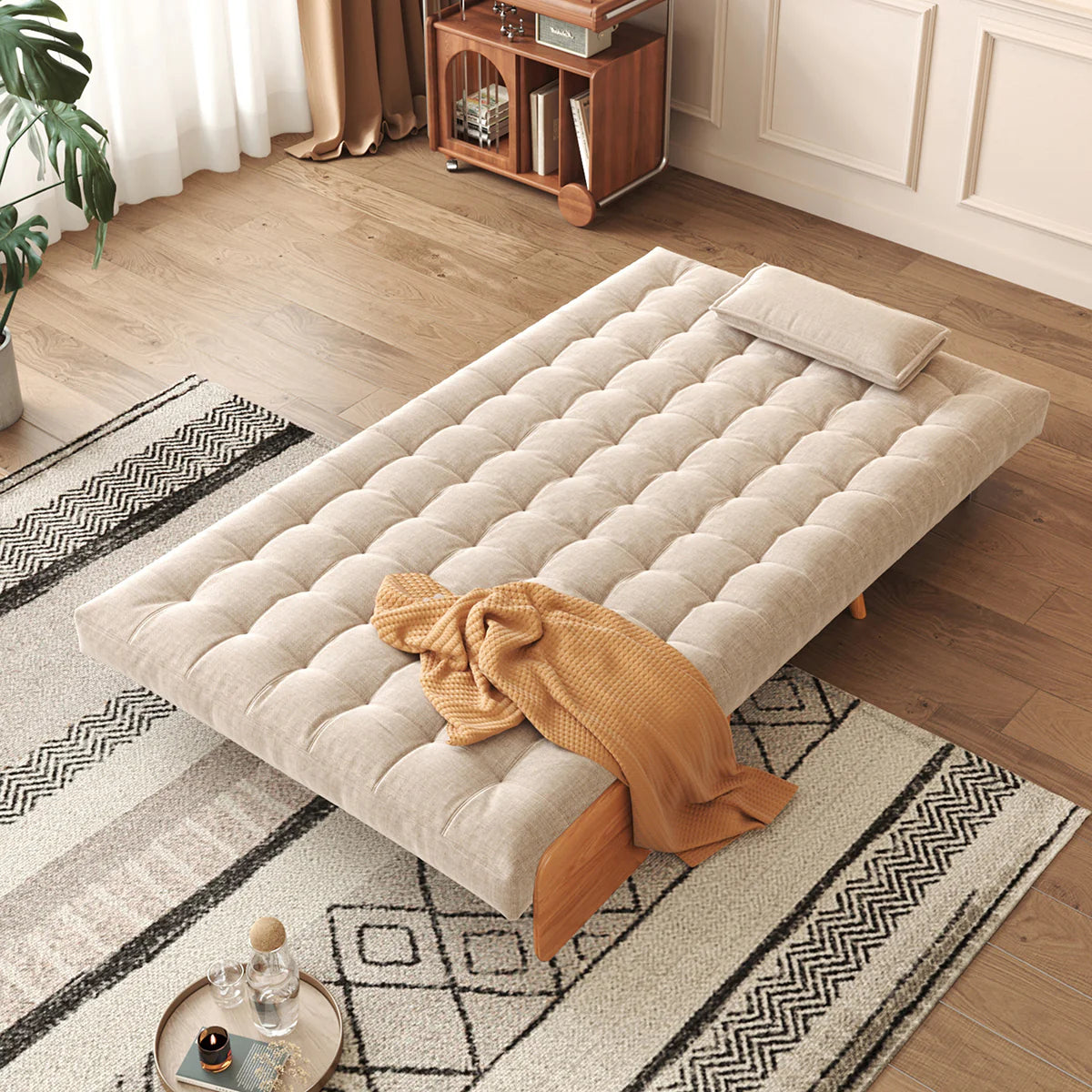 Beige Folding Sofa Bed