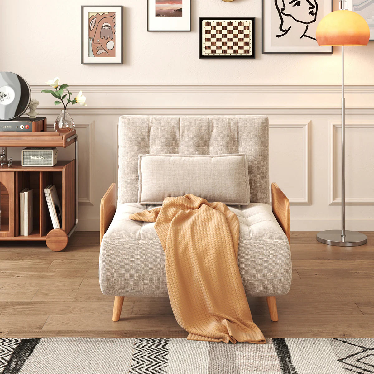Beige Folding Sofa Bed