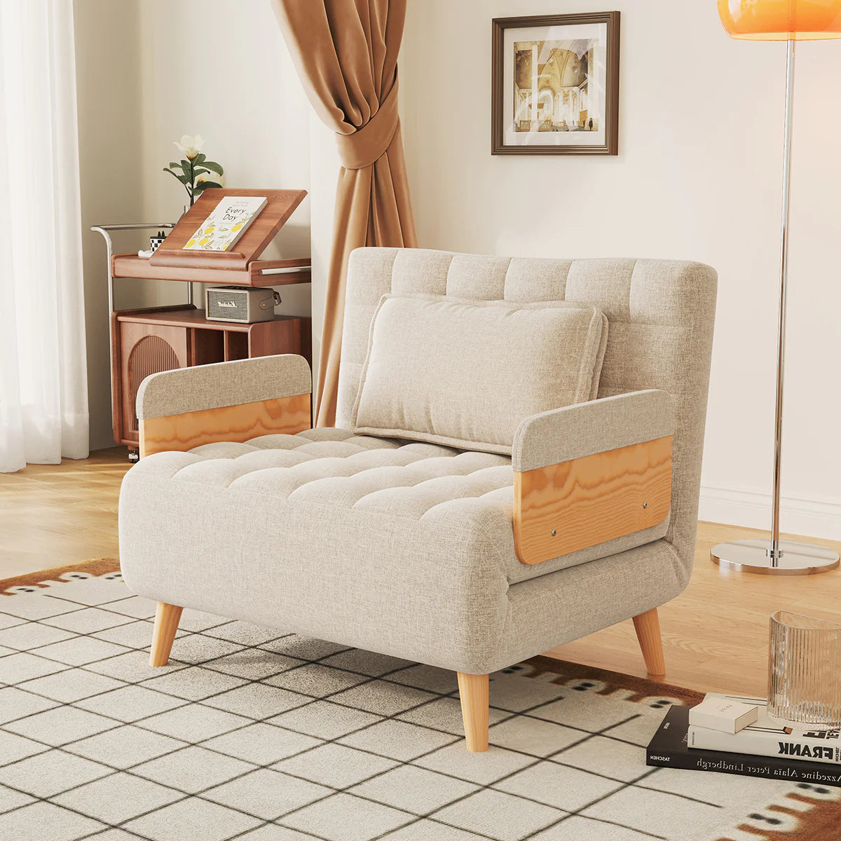 Beige Folding Sofa Bed