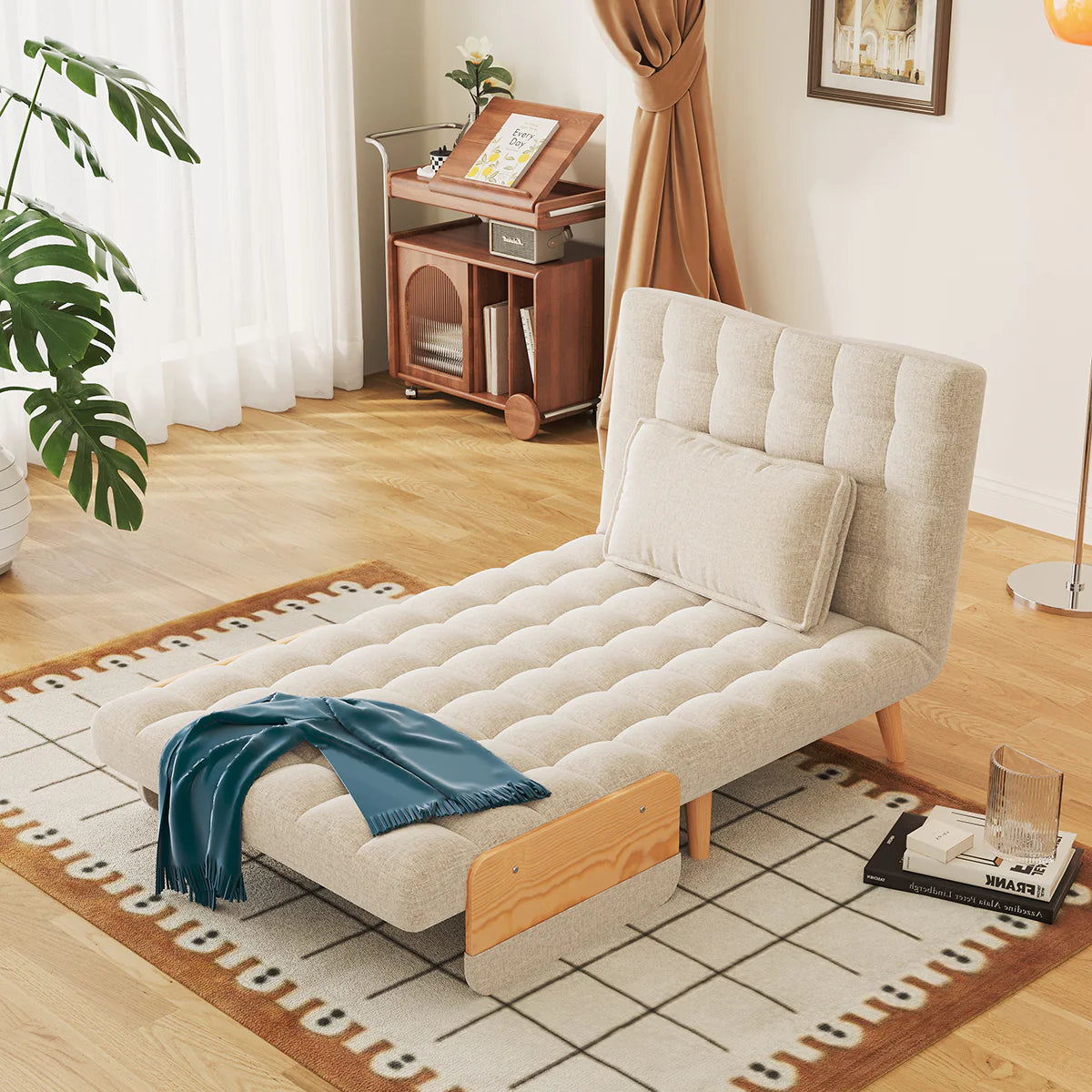 Beige Folding Sofa Bed