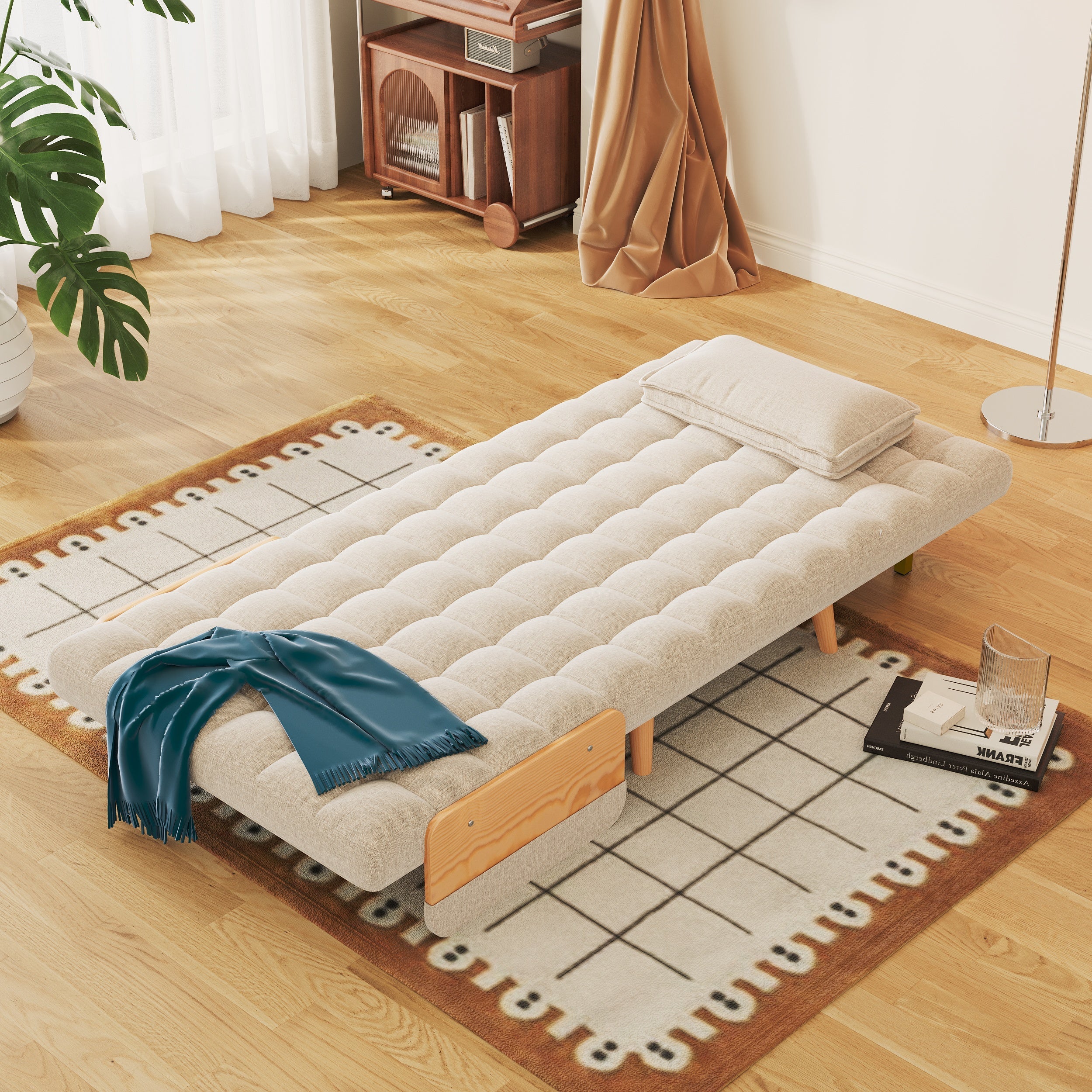 Beige Folding Sofa Bed