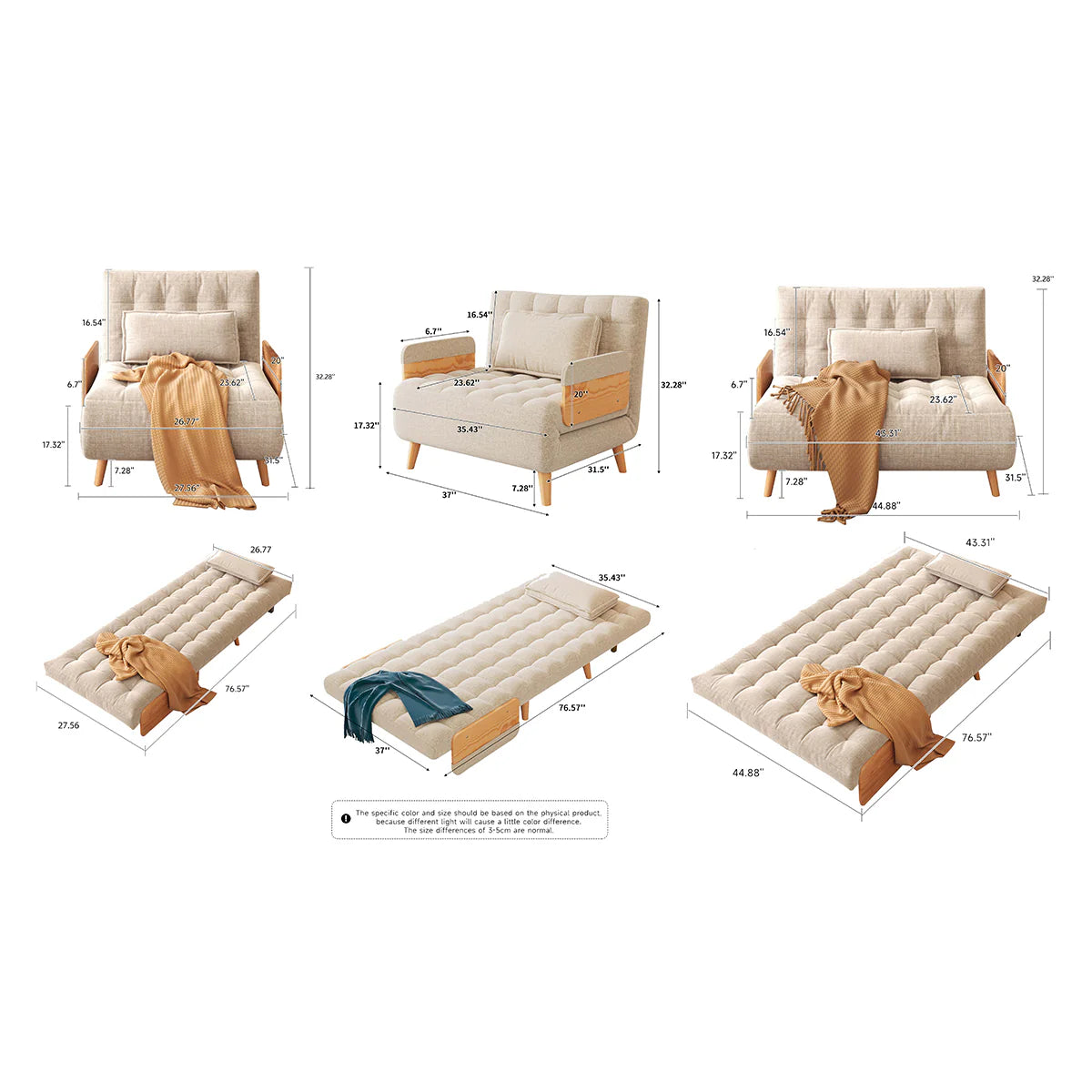 Beige Folding Sofa Bed