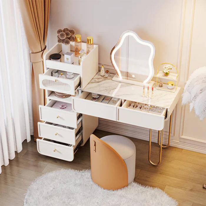 Light Luxury White Makeup Vanity with Jewelry Storage