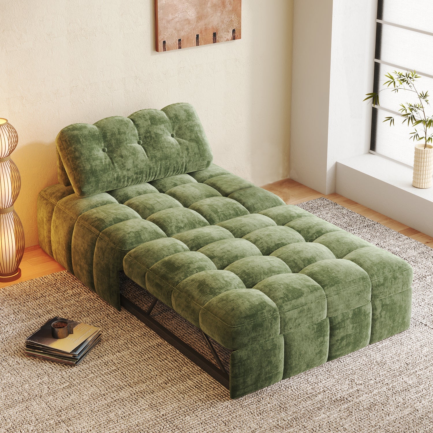 Modern Chenille Pull-Out Single Sofa Bed