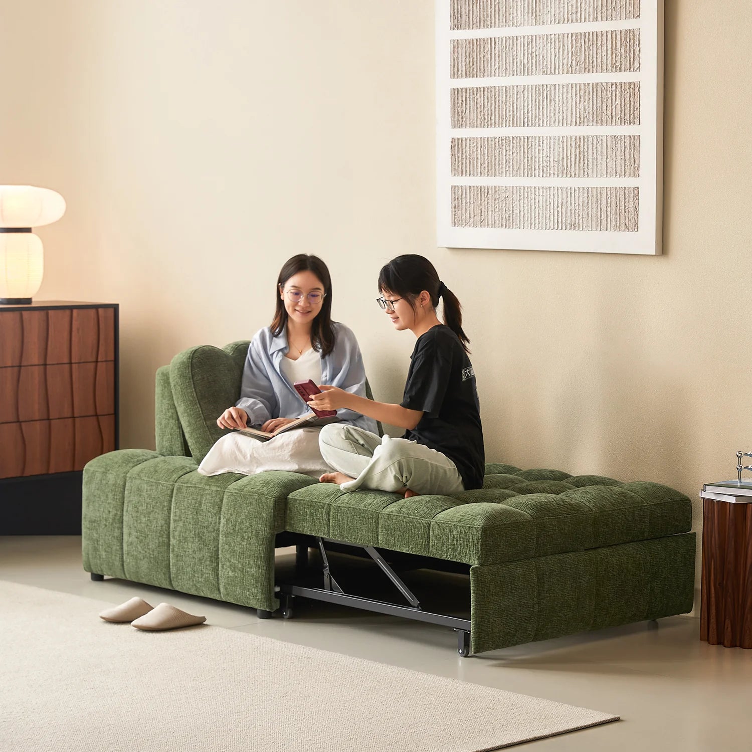 Modern Chenille Pull-Out Single Sofa Bed