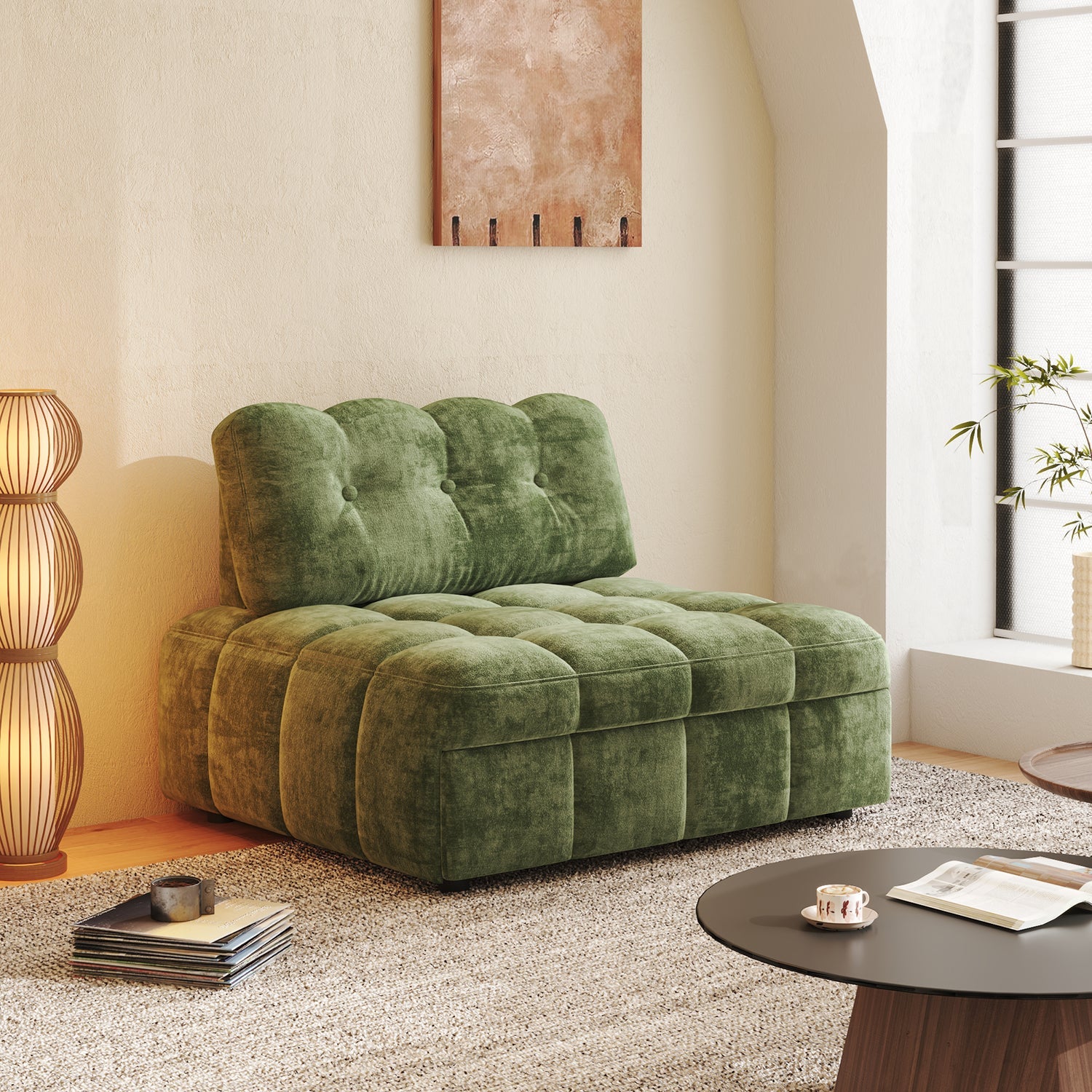 Modern Chenille Pull-Out Single Sofa Bed
