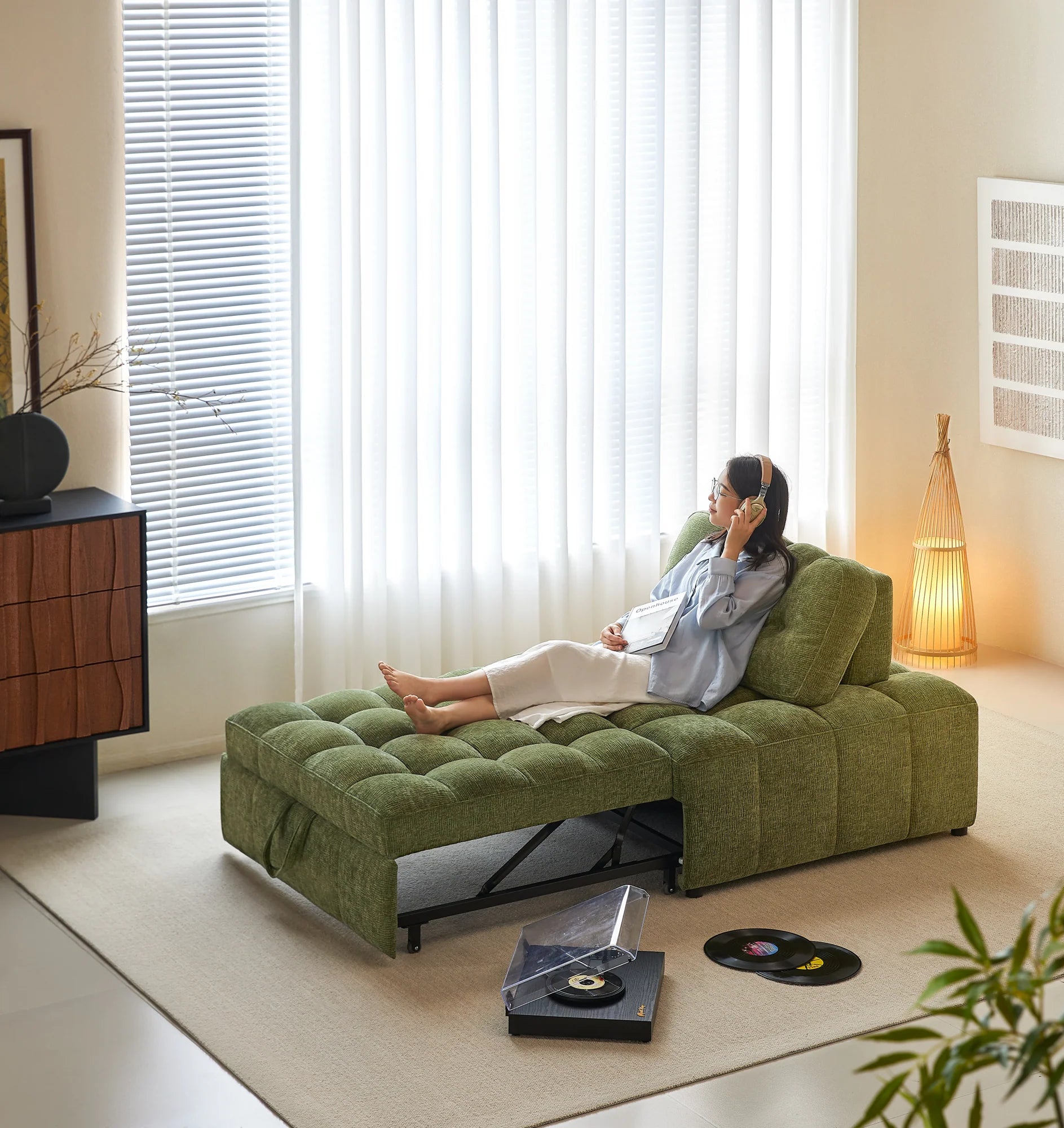 Modern Chenille Pull-Out Single Sofa Bed