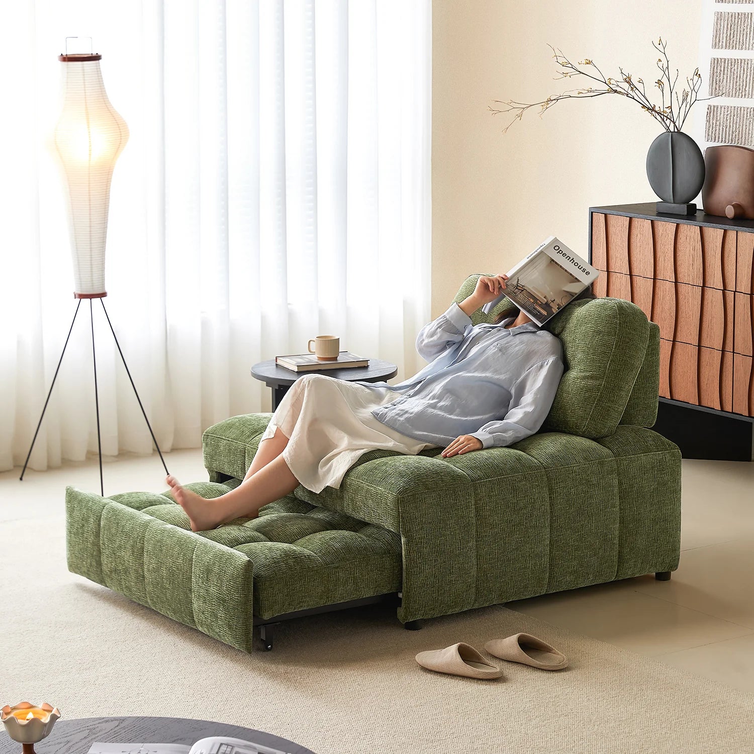 Modern Chenille Pull-Out Single Sofa Bed