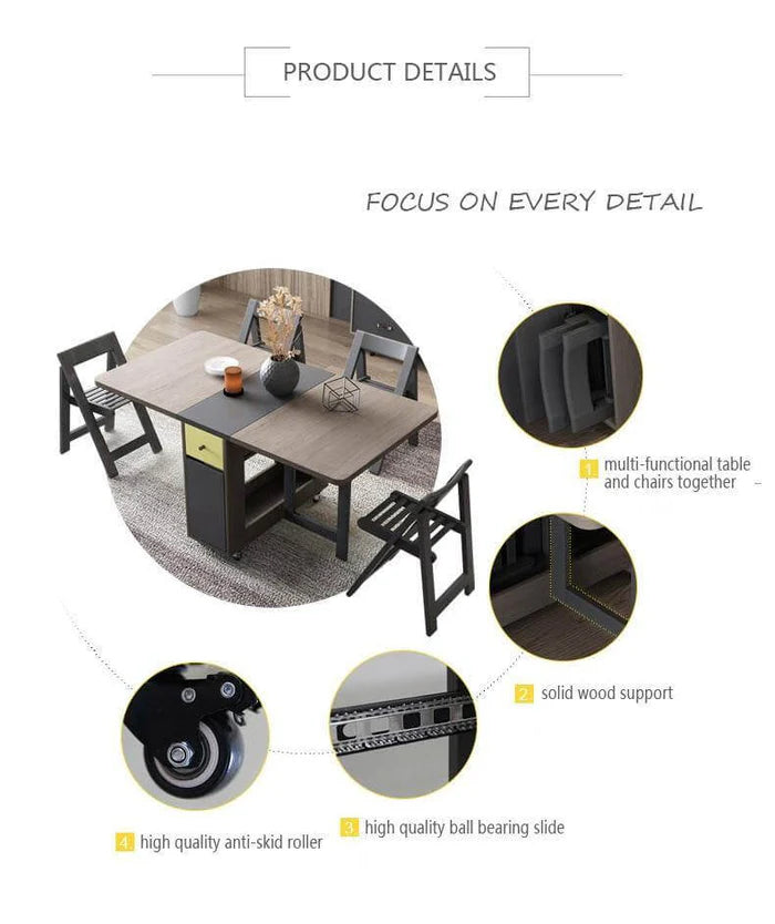 Foldable Elegant Rectangle Dining Table Set